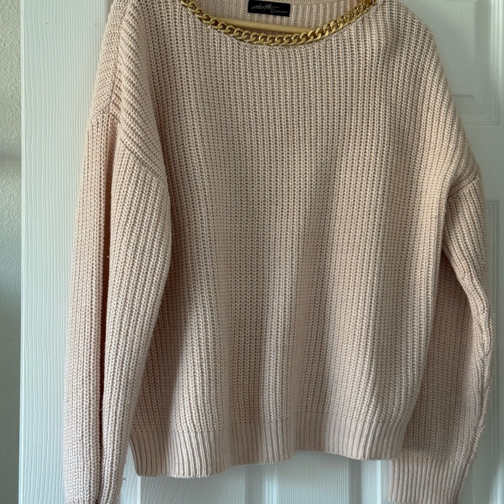 Vici Cream Sweater with Gold Chain Detail